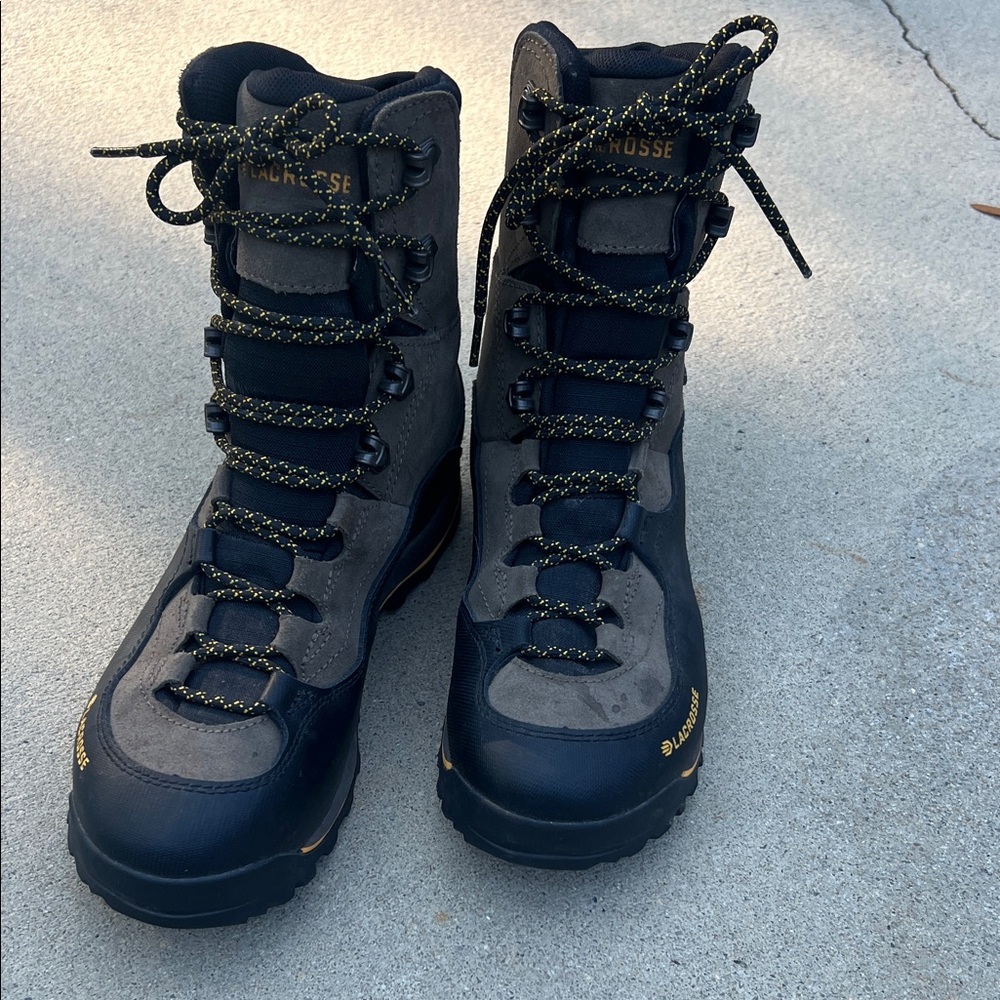 LaCrosse Black and Gray and Yellow Outdoor Boots Worn Once Men’s 8.5
